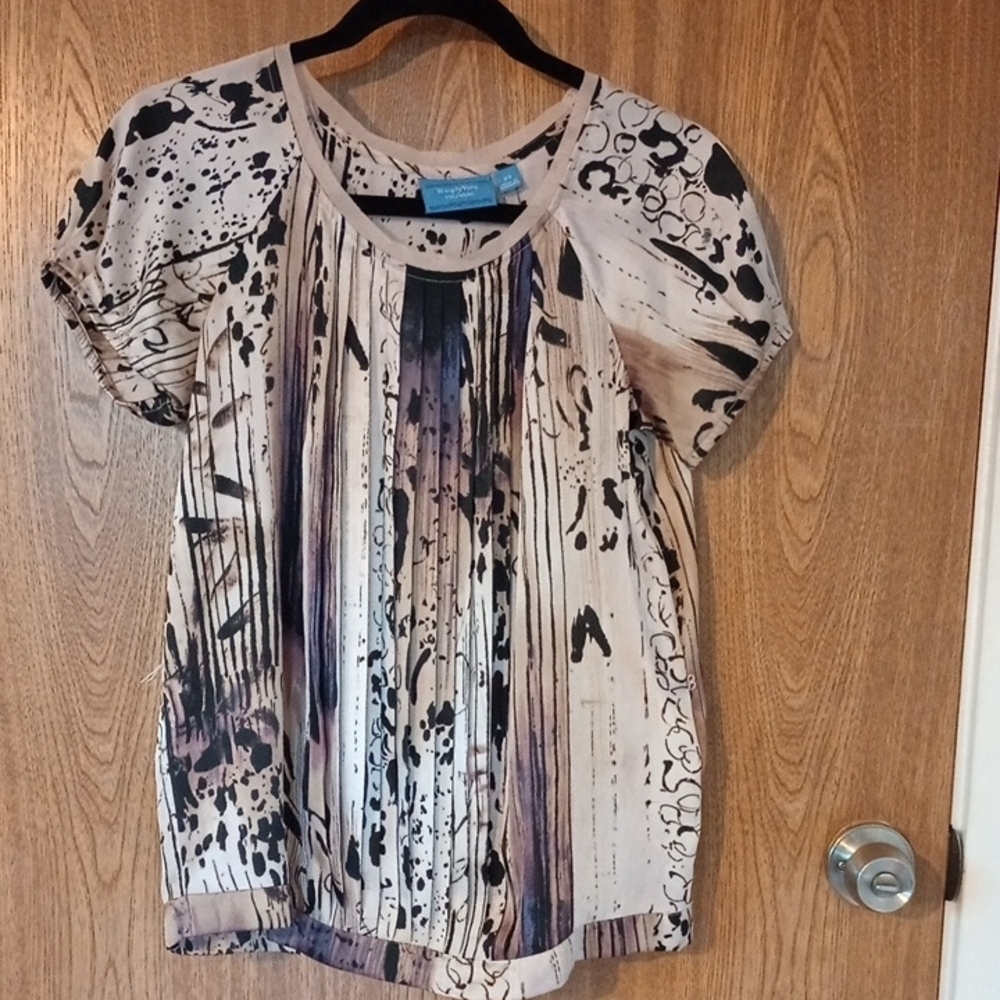Simply Vera Vera Wang Short Sleeve Blouse with Pleated Details, Size XS